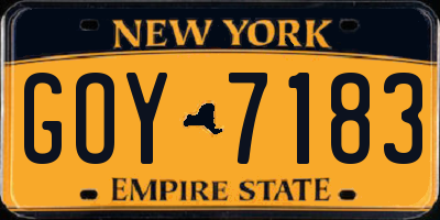 NY license plate GOY7183