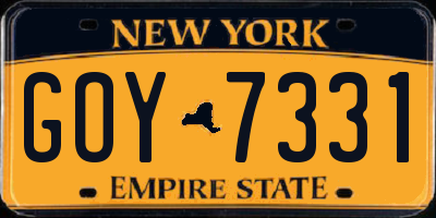 NY license plate GOY7331