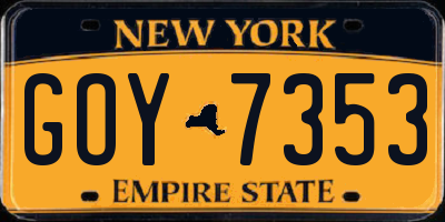 NY license plate GOY7353
