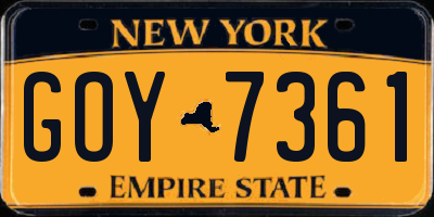 NY license plate GOY7361