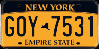 NY license plate GOY7531