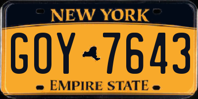 NY license plate GOY7643