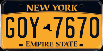 NY license plate GOY7670