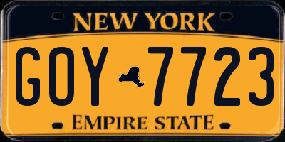 NY license plate GOY7723