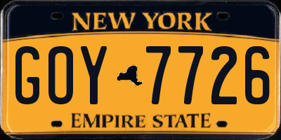 NY license plate GOY7726