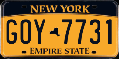NY license plate GOY7731