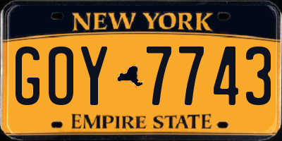 NY license plate GOY7743