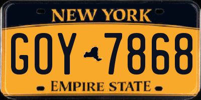 NY license plate GOY7868