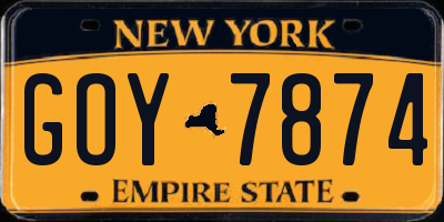 NY license plate GOY7874