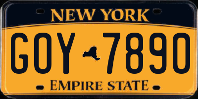 NY license plate GOY7890