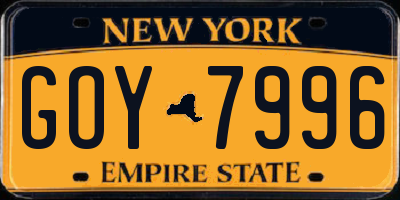 NY license plate GOY7996