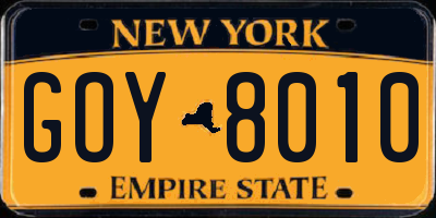 NY license plate GOY8010