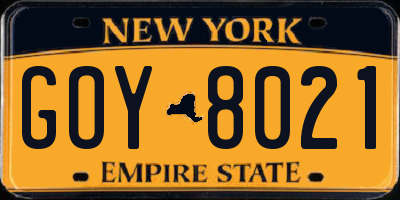 NY license plate GOY8021