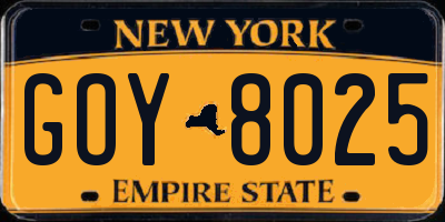 NY license plate GOY8025