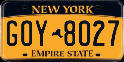 NY license plate GOY8027