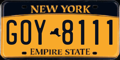 NY license plate GOY8111