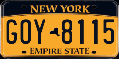 NY license plate GOY8115