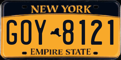 NY license plate GOY8121