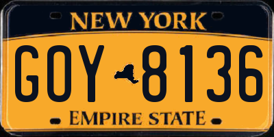 NY license plate GOY8136