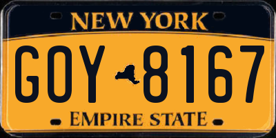 NY license plate GOY8167