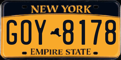 NY license plate GOY8178