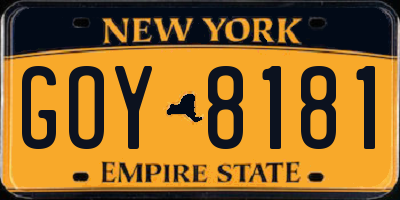 NY license plate GOY8181