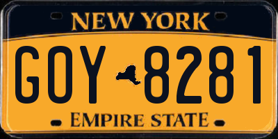 NY license plate GOY8281