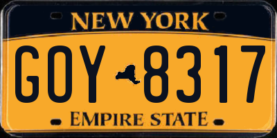NY license plate GOY8317