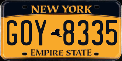 NY license plate GOY8335