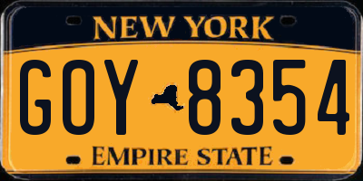 NY license plate GOY8354