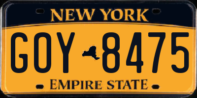 NY license plate GOY8475