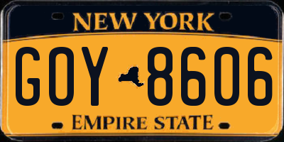 NY license plate GOY8606