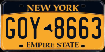 NY license plate GOY8663