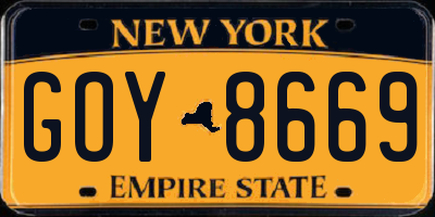 NY license plate GOY8669