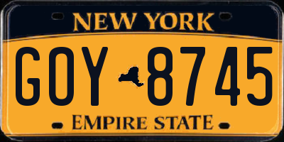 NY license plate GOY8745