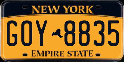 NY license plate GOY8835