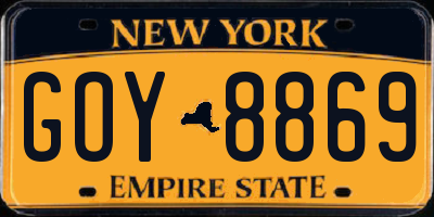 NY license plate GOY8869