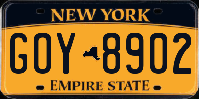 NY license plate GOY8902