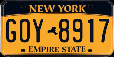 NY license plate GOY8917