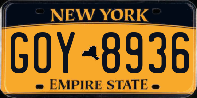 NY license plate GOY8936
