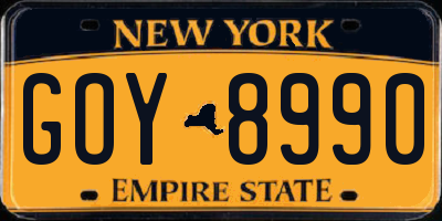 NY license plate GOY8990