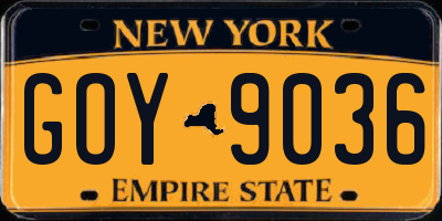 NY license plate GOY9036