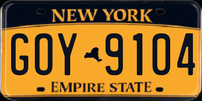NY license plate GOY9104