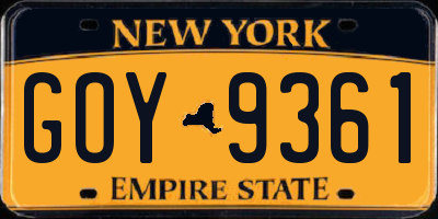 NY license plate GOY9361