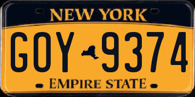 NY license plate GOY9374