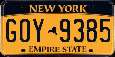 NY license plate GOY9385
