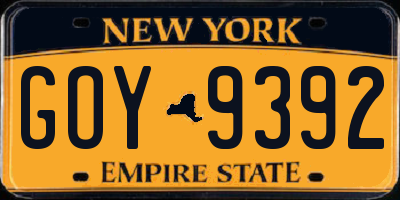 NY license plate GOY9392