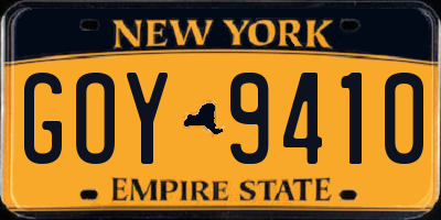 NY license plate GOY9410