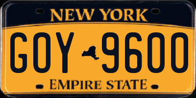 NY license plate GOY9600