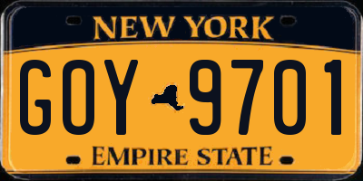 NY license plate GOY9701